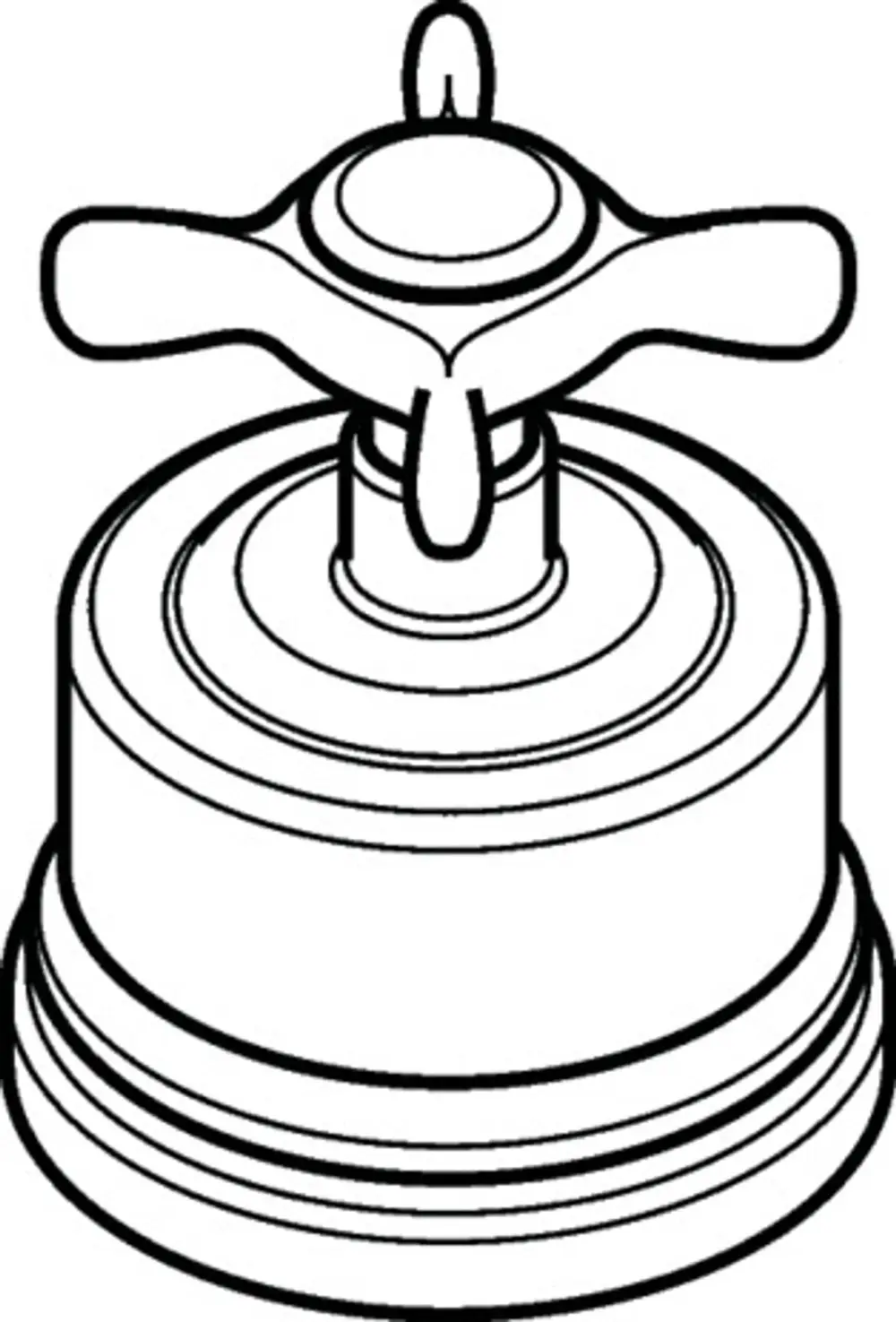 Griff von Axor, Design Quattro/Trio, mit einem kreuzförmigen Bedienungselement und einem zylindrischen Unterteil, in einer glänzenden Nickel-Oberfläche.